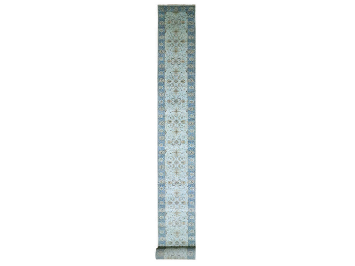 2'9" x 29'10" New Hand Knotted Blue Wool Runner Oriental Rug - MOA10276124