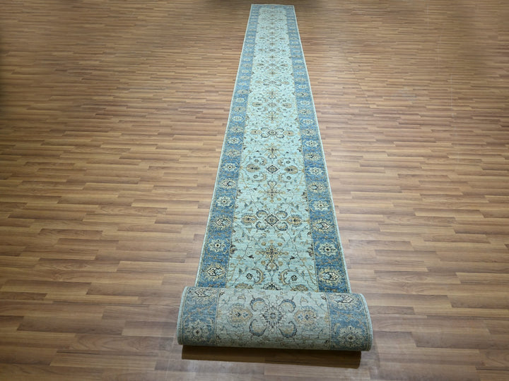 2'9" x 29'10" New Hand Knotted Blue Wool Runner Oriental Rug - MOA10276124