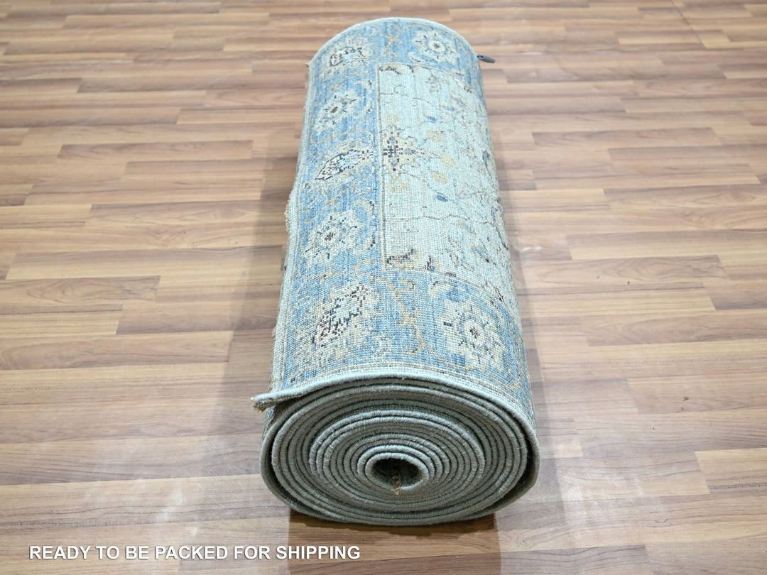 2'9" x 29'10" New Hand Knotted Blue Wool Runner Oriental Rug - MOA10276124