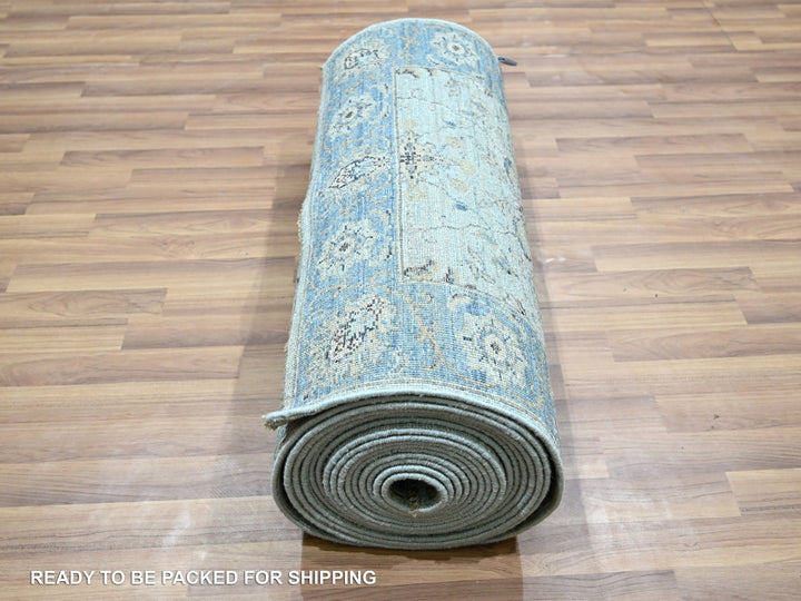 2'9" x 29'10" New Hand Knotted Blue Wool Runner Oriental Rug - MOA10276124