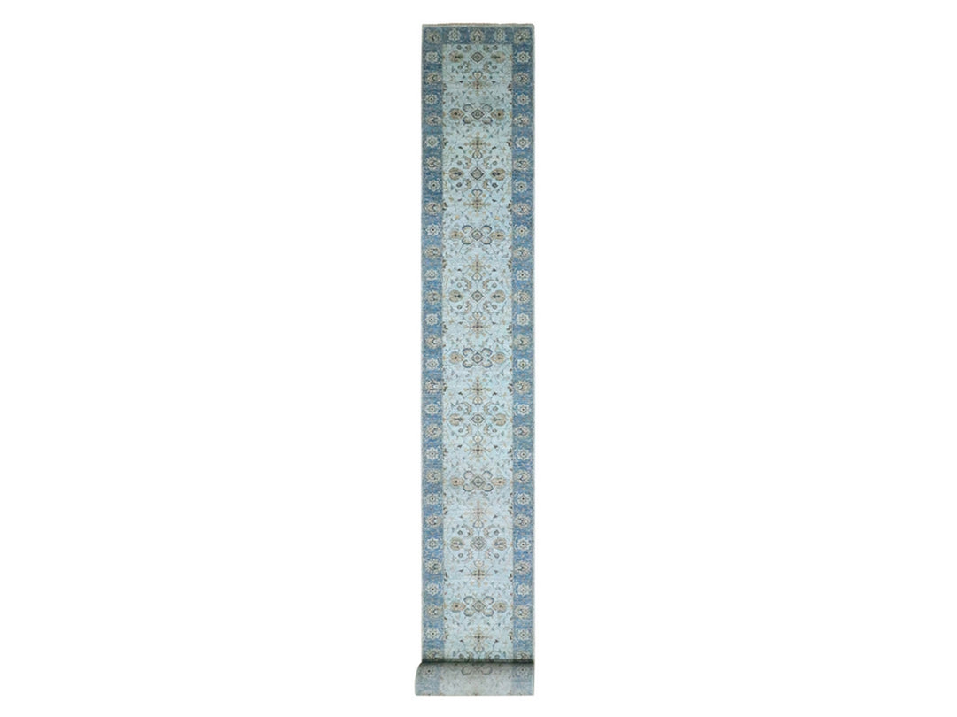 2'7" x 25'9" New Hand Knotted Blue Wool Runner Oriental Rug - MOA10276125
