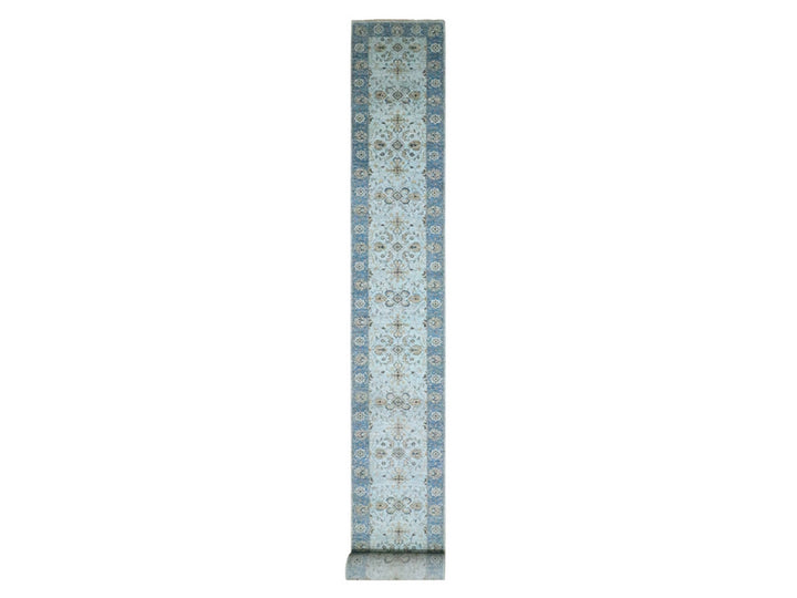 2'7" x 25'9" New Hand Knotted Blue Wool Runner Oriental Rug - MOA10276125