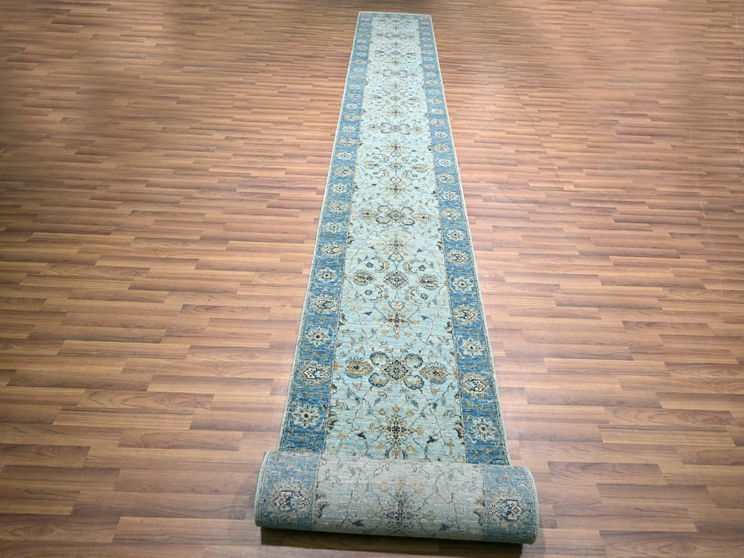 2'7" x 25'9" New Hand Knotted Blue Wool Runner Oriental Rug - MOA10276125
