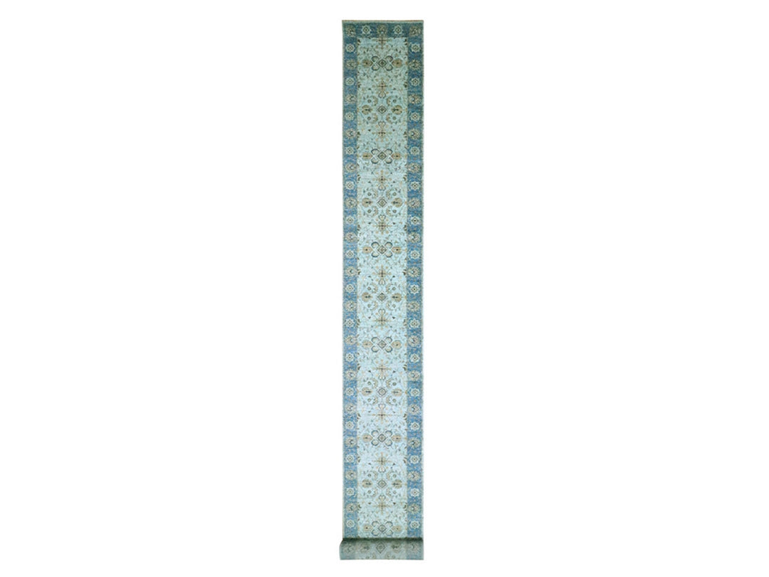 2'8" x 24'1" New Hand Knotted Blue Wool Runner Oriental Rug - MOA10276126