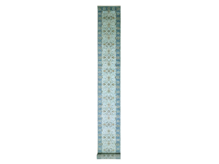 2'8" x 24'1" New Hand Knotted Blue Wool Runner Oriental Rug - MOA10276126