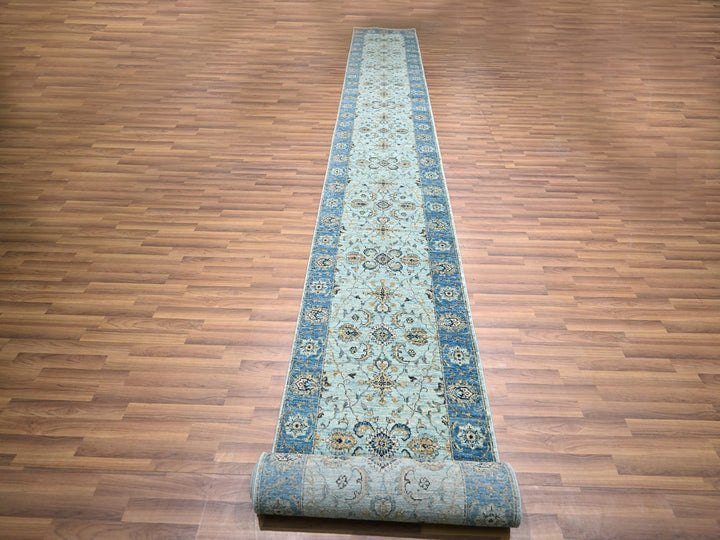 2'8" x 24'1" New Hand Knotted Blue Wool Runner Oriental Rug - MOA10276126