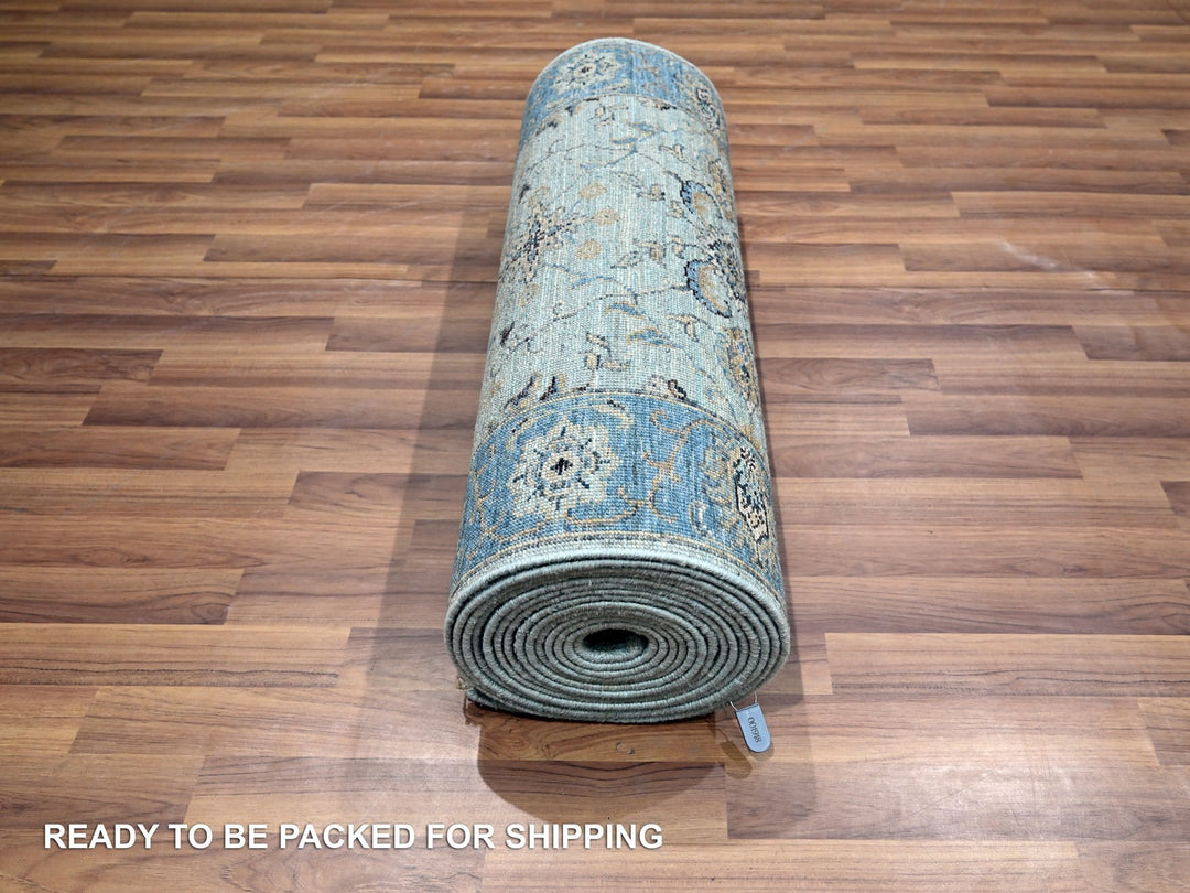 2'8" x 24'1" New Hand Knotted Blue Wool Runner Oriental Rug - MOA10276126