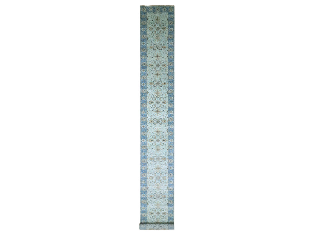 2'9" x 27'0" New Hand Knotted Blue Wool Runner Oriental Rug - MOA10276127