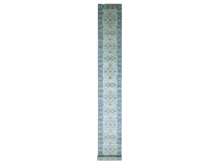 2'9" x 22'0" New Hand Knotted Blue Wool Runner Oriental Rug - MOA10276127