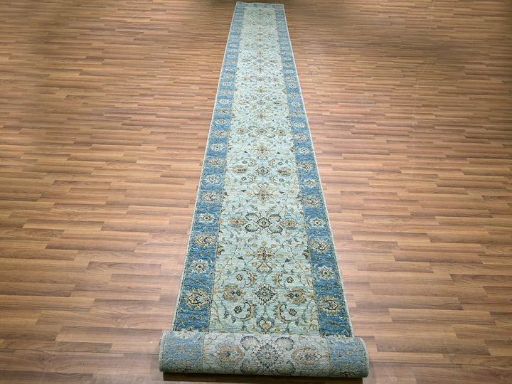2'9" x 27'0" New Hand Knotted Blue Wool Runner Oriental Rug - MOA10276127