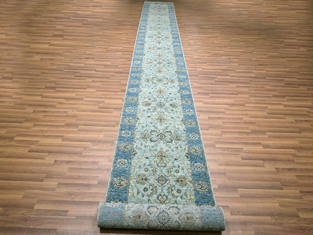 2'9" x 22'0" New Hand Knotted Blue Wool Runner Oriental Rug - MOA10276127
