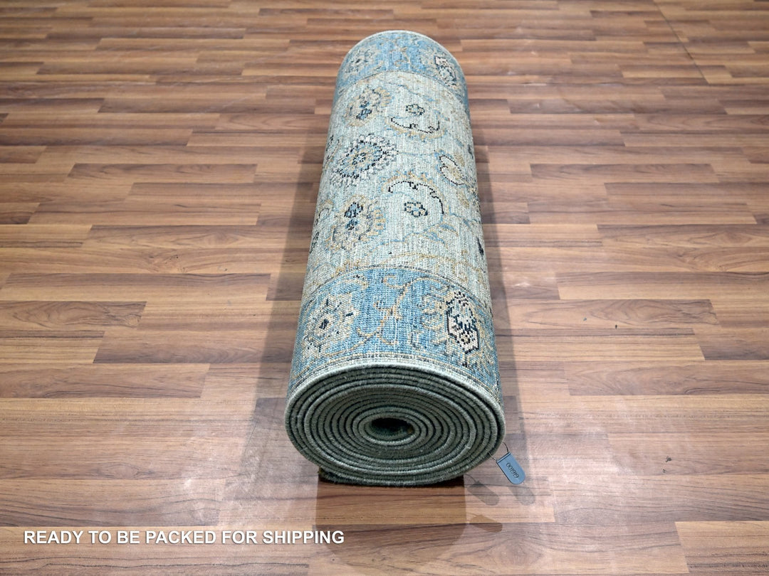 2'9" x 27'0" New Hand Knotted Blue Wool Runner Oriental Rug - MOA10276127
