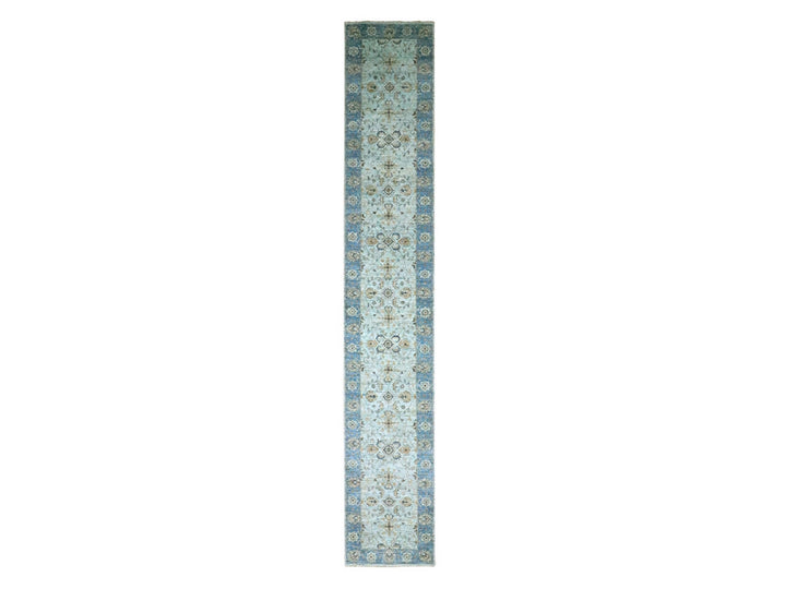2'8" x 16'1" New Hand Knotted Blue Wool Runner Oriental Rug - MOA10276128