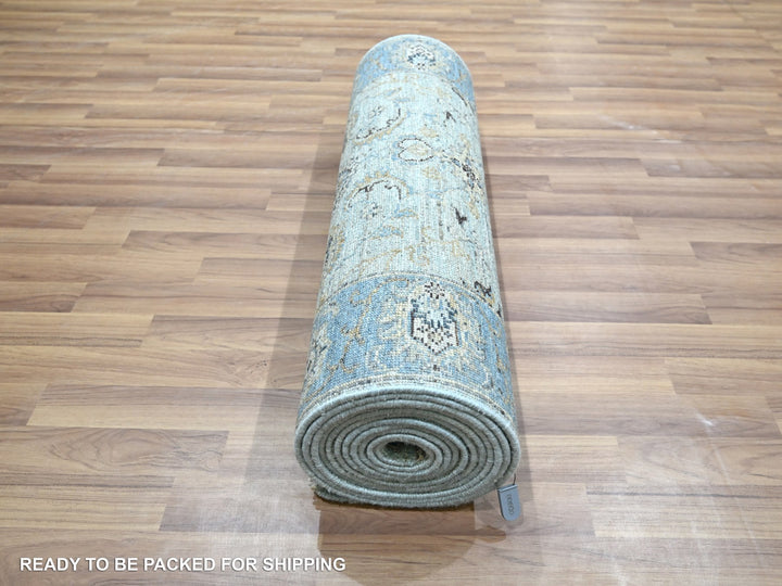 2'8" x 16'1" New Hand Knotted Blue Wool Runner Oriental Rug - MOA10276128