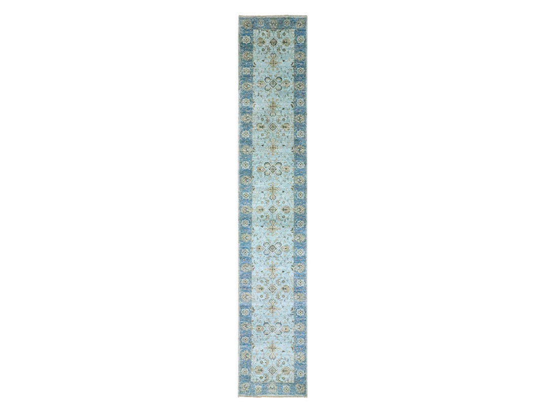 2'6" x 14'0" New Hand Knotted Blue Wool Runner Oriental Rug - MOA10276129