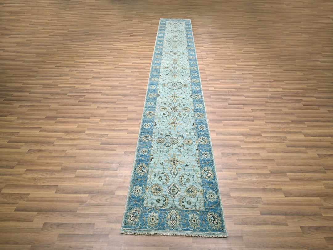 2'6" x 14'0" New Hand Knotted Blue Wool Runner Oriental Rug - MOA10276129