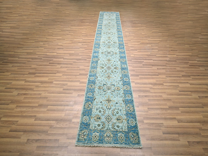 2'6" x 14'0" New Hand Knotted Blue Wool Runner Oriental Rug - MOA10276129