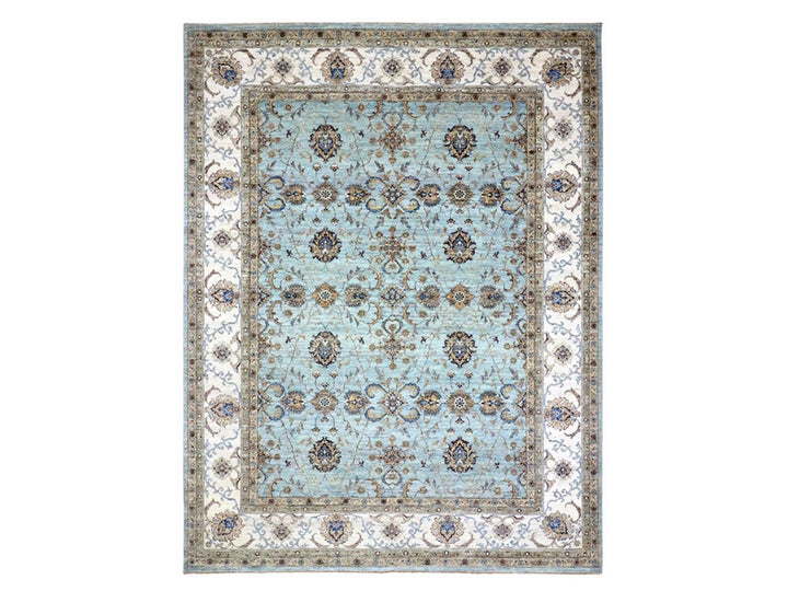 9'1" x 11'11" New Hand Knotted Blue Wool Rectangle Oriental Rug - MOA10276132