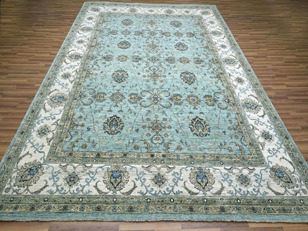 9'1" x 11'11" New Hand Knotted Blue Wool Rectangle Oriental Rug - MOA10276132