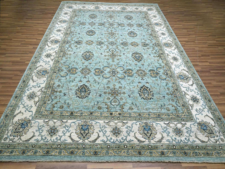 9'1" x 11'11" New Hand Knotted Blue Wool Rectangle Oriental Rug - MOA10276132
