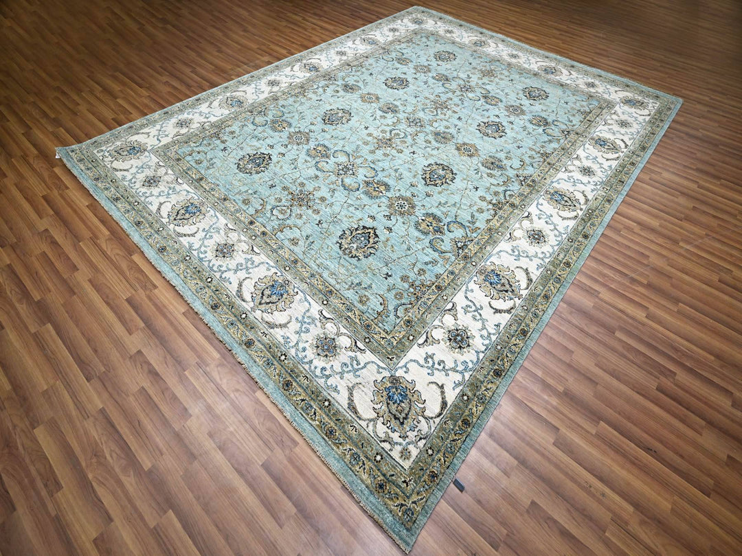 9'1" x 11'11" New Hand Knotted Blue Wool Rectangle Oriental Rug - MOA10276132