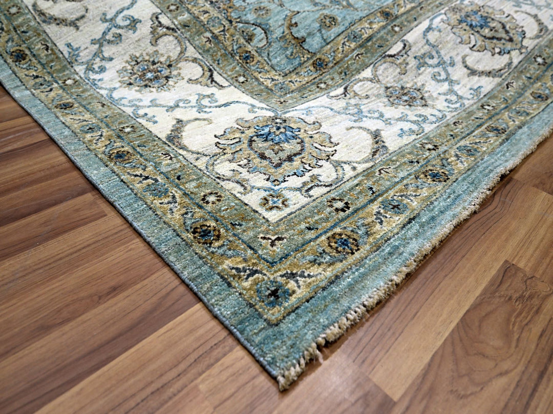 9'1" x 11'11" New Hand Knotted Blue Wool Rectangle Oriental Rug - MOA10276132