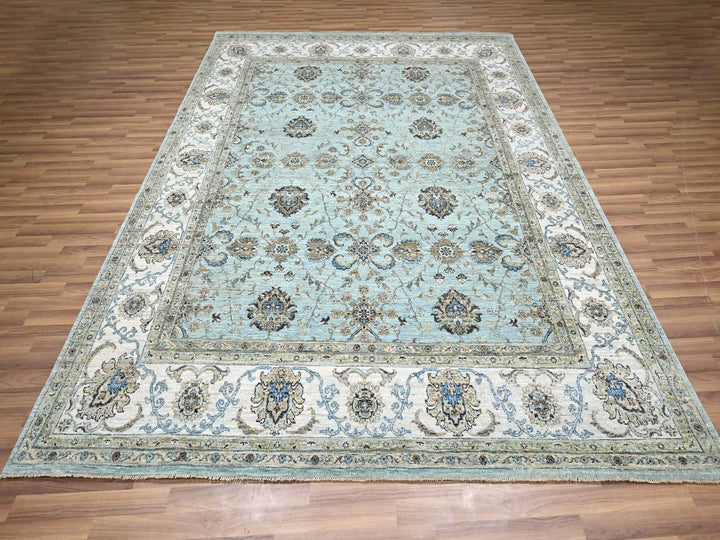 8'1" x 9'10" New Hand Knotted Blue Wool Rectangle Oriental Rug - MOA10276133