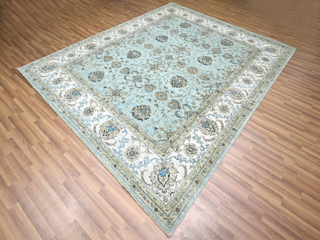 8'1" x 9'10" New Hand Knotted Blue Wool Rectangle Oriental Rug - MOA10276133