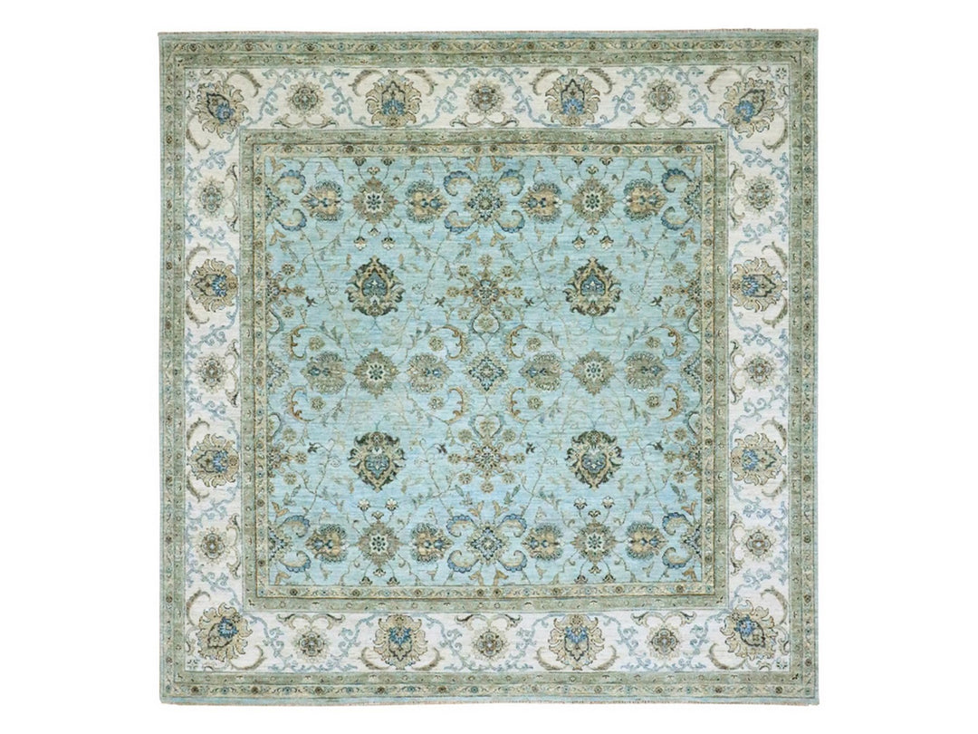 8'0" x 8'1" New Hand Knotted Blue Wool Square Oriental Rug - MOA10276134
