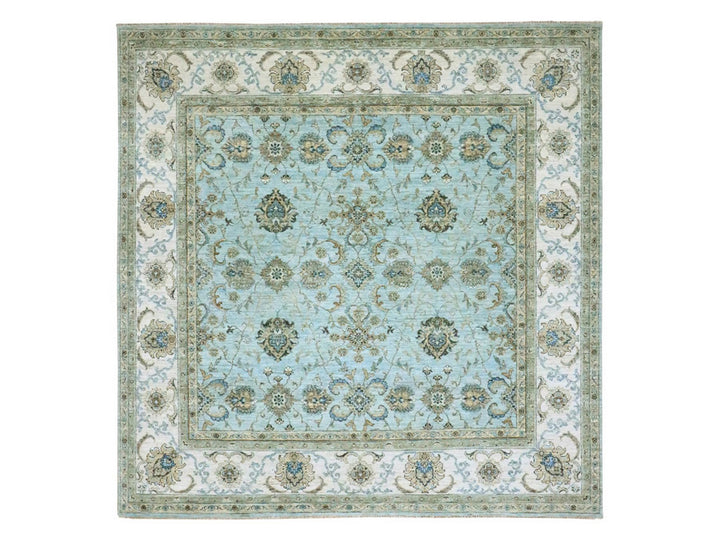 8'0" x 8'1" New Hand Knotted Blue Wool Square Oriental Rug - MOA10276134