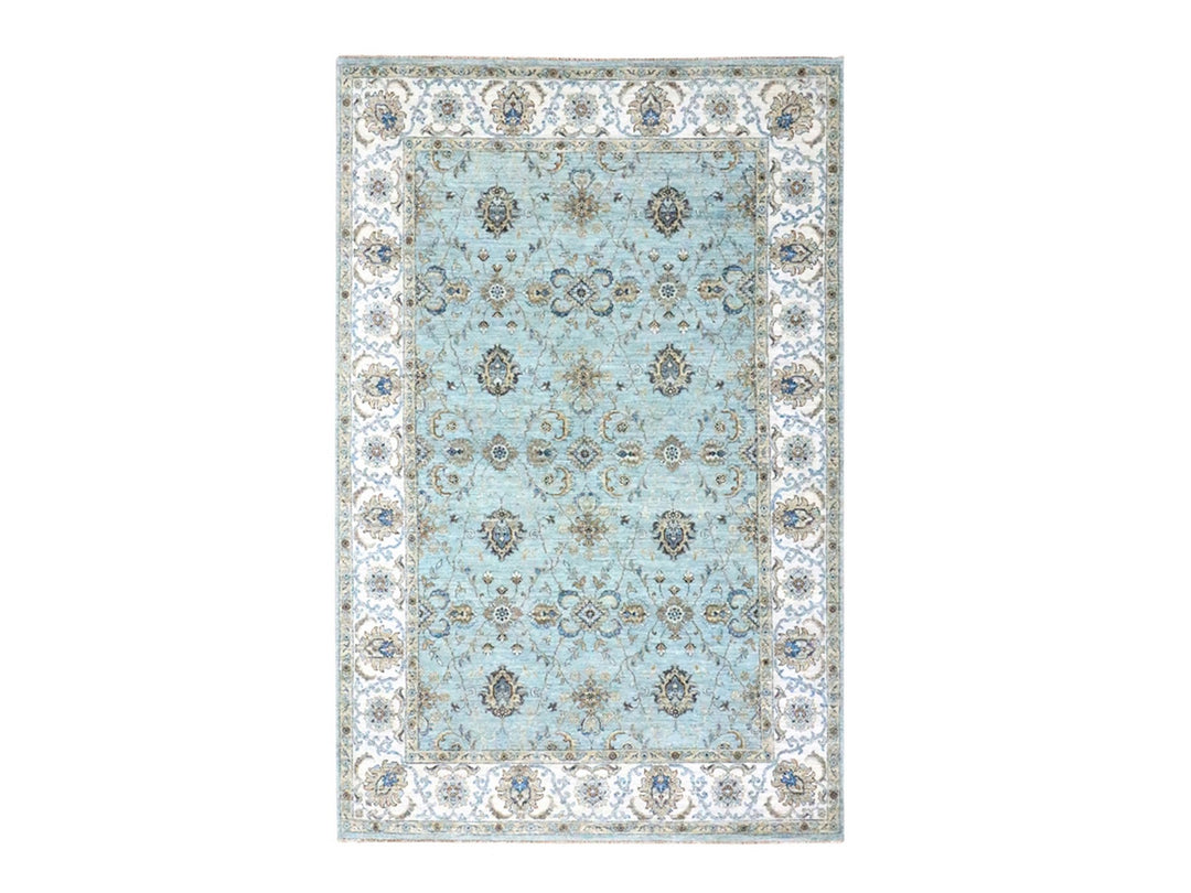 5'11" x 9'1" New Hand Knotted Blue Wool Rectangle Oriental Rug - MOA10276137