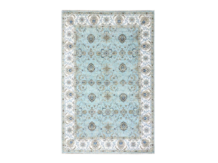 5'11" x 9'1" New Hand Knotted Blue Wool Rectangle Oriental Rug - MOA10276137