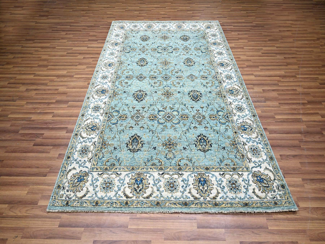 5'11" x 9'1" New Hand Knotted Blue Wool Rectangle Oriental Rug - MOA10276137