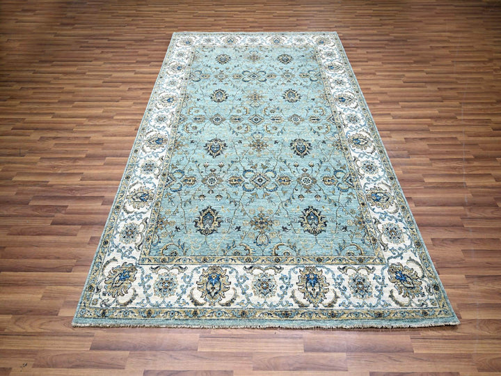 5'11" x 9'1" New Hand Knotted Blue Wool Rectangle Oriental Rug - MOA10276137