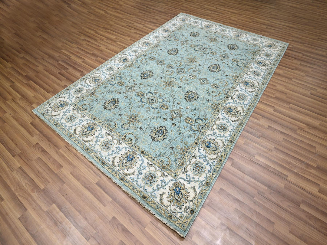 5'11" x 9'1" New Hand Knotted Blue Wool Rectangle Oriental Rug - MOA10276137