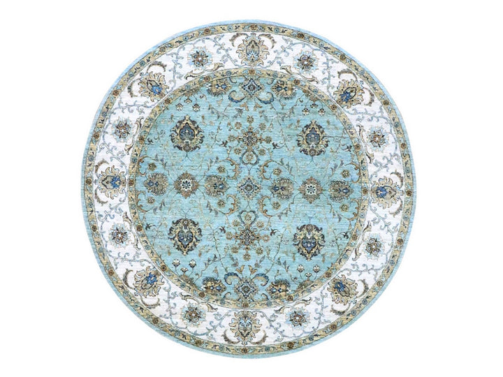 7'0" x 7'0" New Hand Knotted Blue Wool Round Oriental Rug - MOA10276138