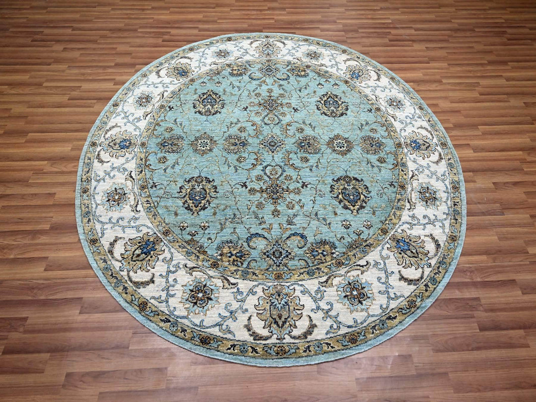 7'0" x 7'0" New Hand Knotted Blue Wool Round Oriental Rug - MOA10276138