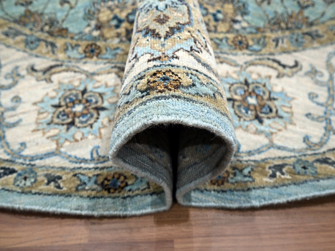 7'0" x 7'0" New Hand Knotted Blue Wool Round Oriental Rug - MOA10276138