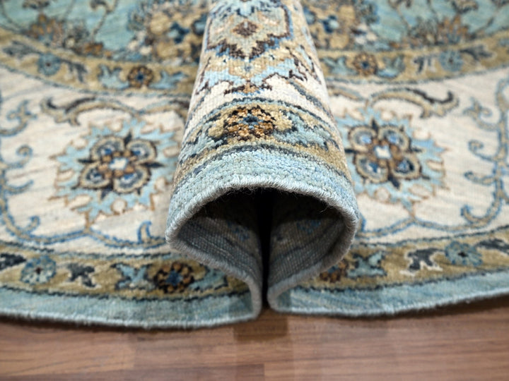 7'0" x 7'0" New Hand Knotted Blue Wool Round Oriental Rug - MOA10276138