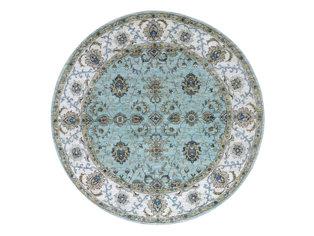 6'1" x 6'1" New Hand Knotted Blue Wool Round Oriental Rug - MOA10276139