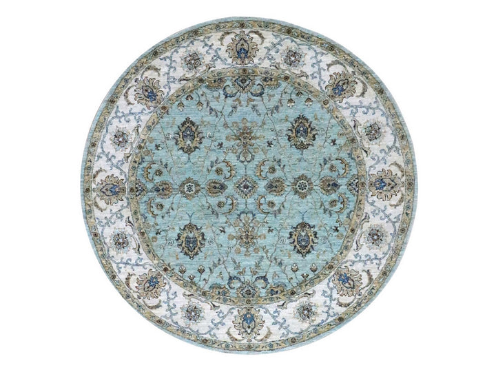 6'1" x 6'1" New Hand Knotted Blue Wool Round Oriental Rug - MOA10276139