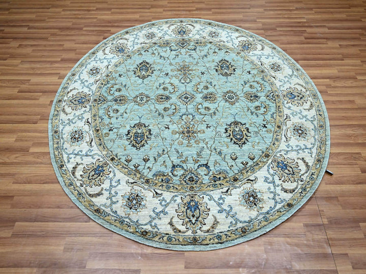 6'1" x 6'1" New Hand Knotted Blue Wool Round Oriental Rug - MOA10276139