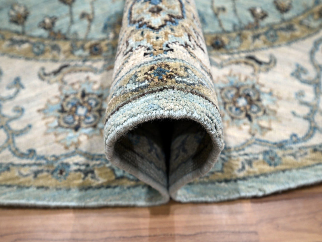 6'1" x 6'1" New Hand Knotted Blue Wool Round Oriental Rug - MOA10276139