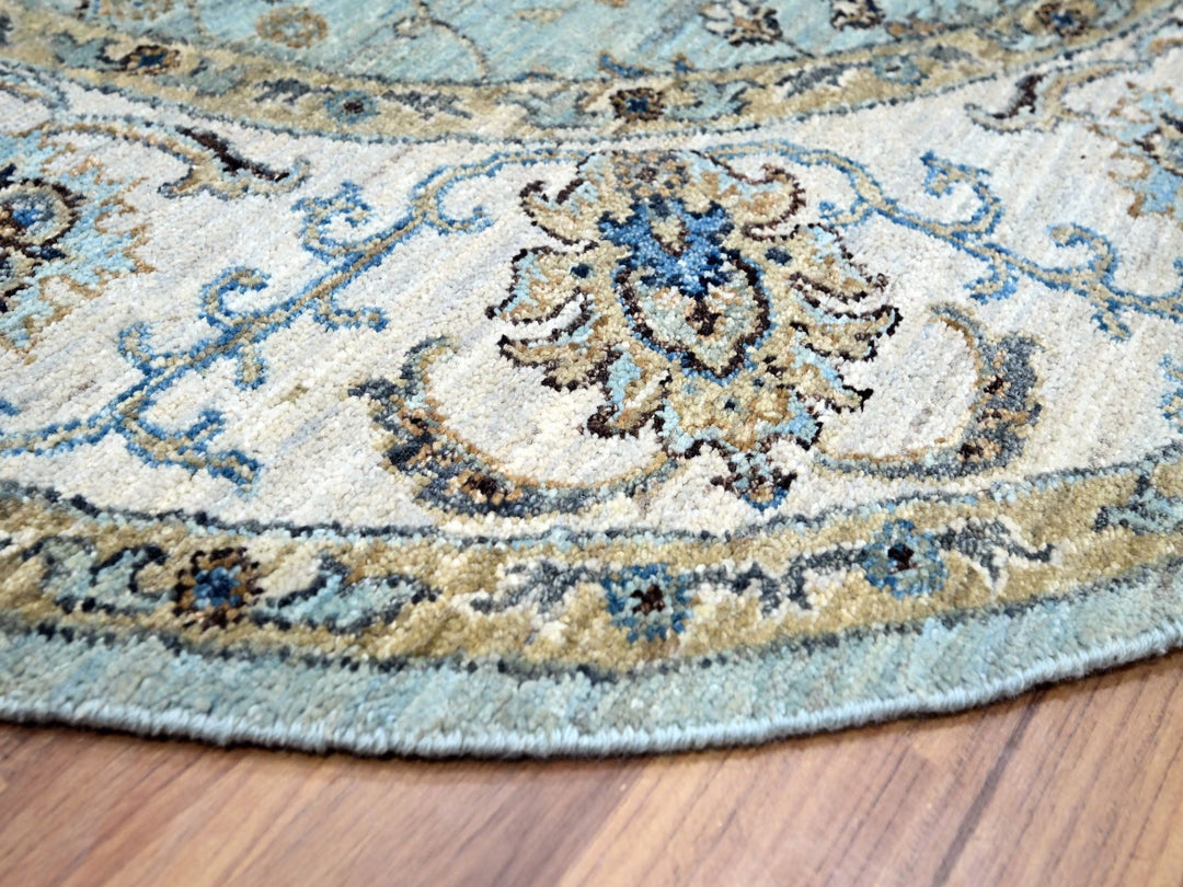 6'1" x 6'1" New Hand Knotted Blue Wool Round Oriental Rug - MOA10276139