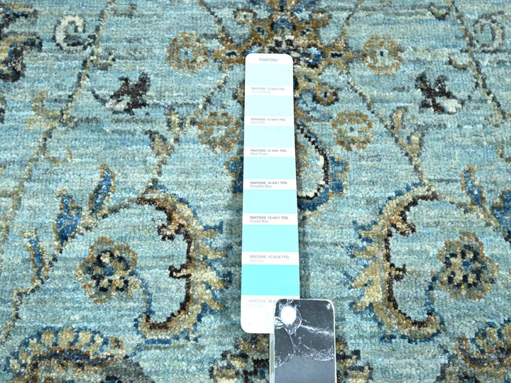 6'1" x 6'1" New Hand Knotted Blue Wool Round Oriental Rug - MOA10276139