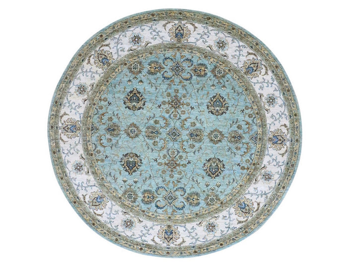 7'11" x 8'0" New Hand Knotted Blue Wool Round Oriental Rug - MOA10276140