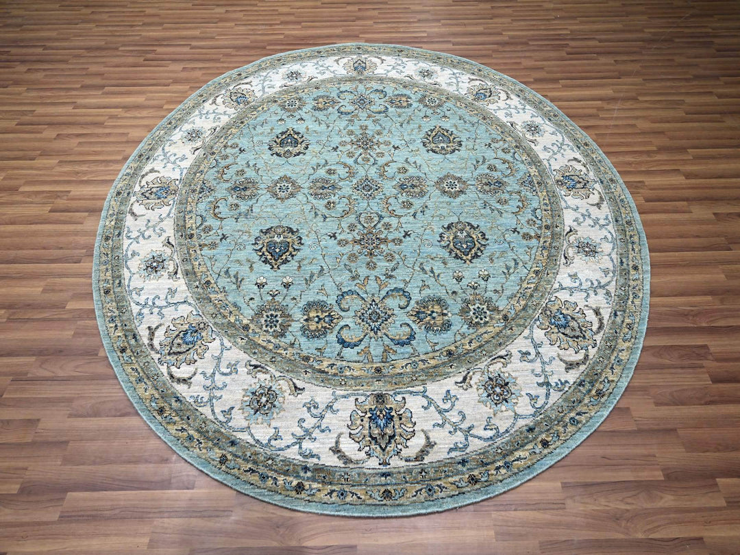 7'11" x 8'0" New Hand Knotted Blue Wool Round Oriental Rug - MOA10276140
