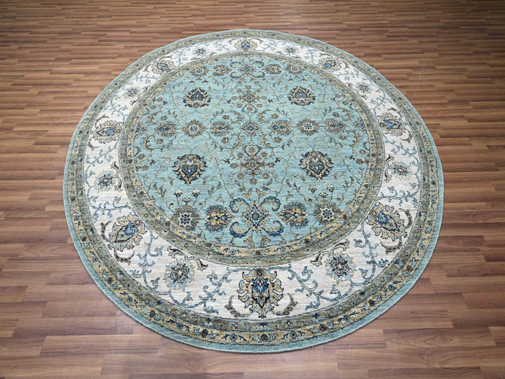 7'11" x 8'0" New Hand Knotted Blue Wool Round Oriental Rug - MOA10276140
