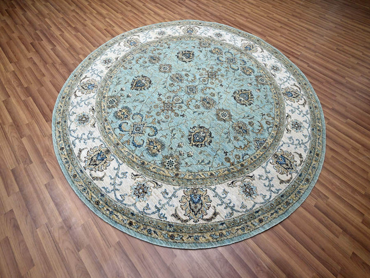 7'11" x 8'0" New Hand Knotted Blue Wool Round Oriental Rug - MOA10276140