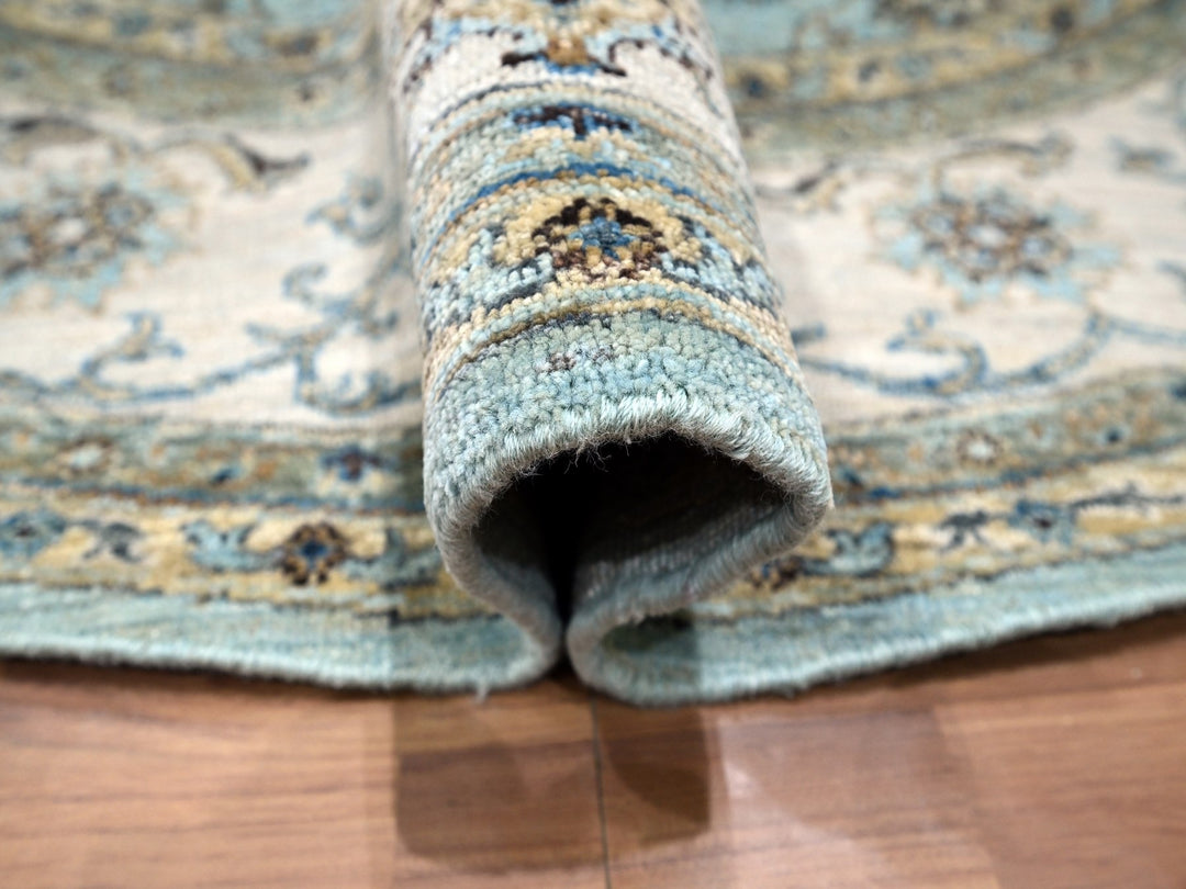 7'11" x 8'0" New Hand Knotted Blue Wool Round Oriental Rug - MOA10276140